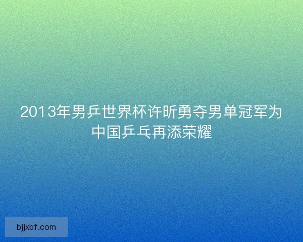 2013年男乒世界杯许昕勇夺男单冠军为中国乒乓再添荣耀